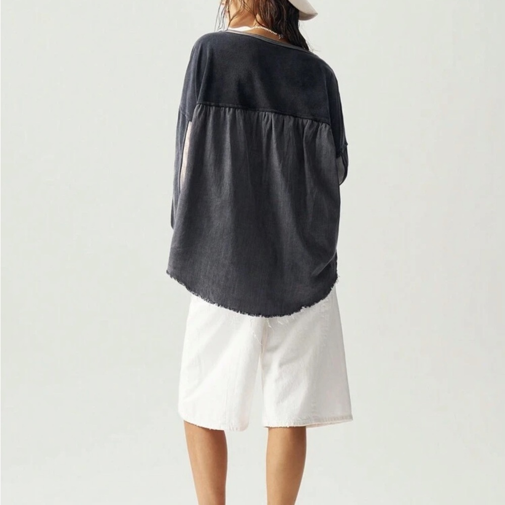 Star patchwork top shirt short sleeve Black and Gray Star Patch Sweater - Picture 4 of 4